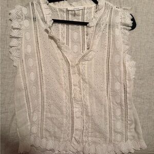 Frame White Eyelet Lace Sleeveless Top